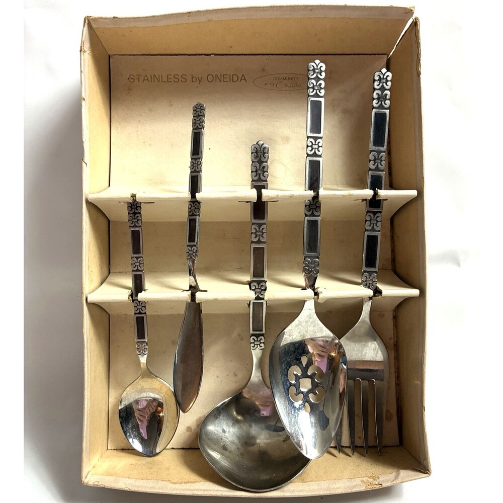 Vintage Oneida Hostess Serving Set Community Stainless MADRID 5 Piece w Box